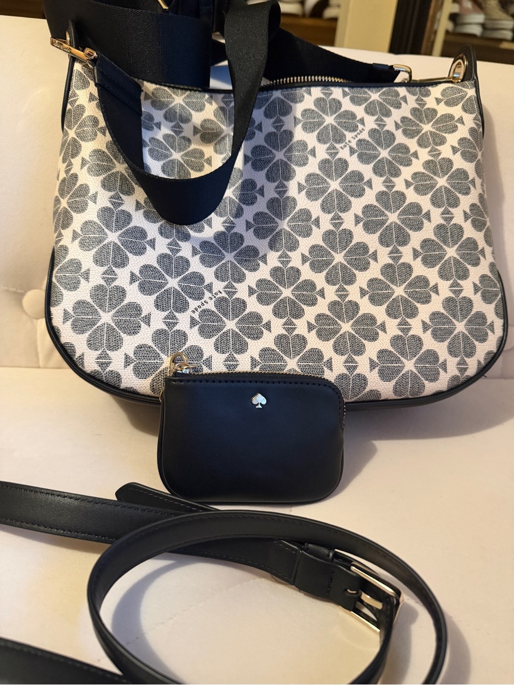 kate spade Black & White spades Crossbody with Black Coin Pouch